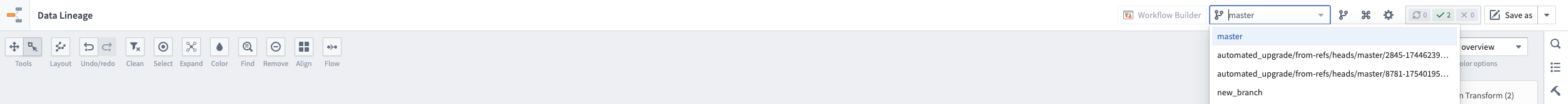 Select the branch that you want to perform a rollback on.