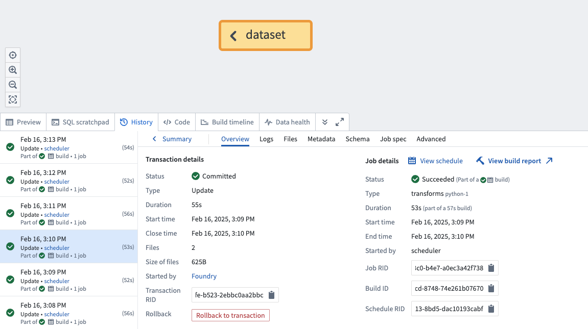 Choose the transaction to which you would like to roll back.
