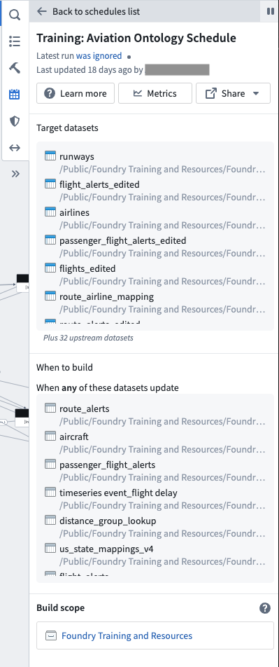Manage schedules details in Data Lineage sidebar