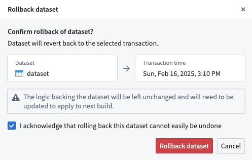 Confirm the rollback.