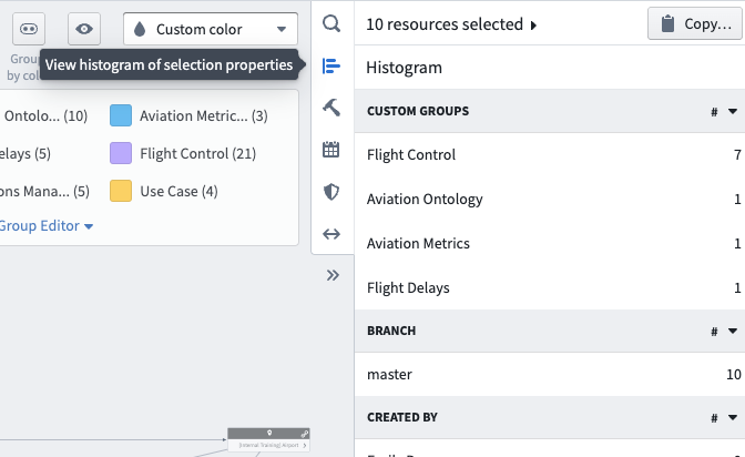 View histogram of selection properties