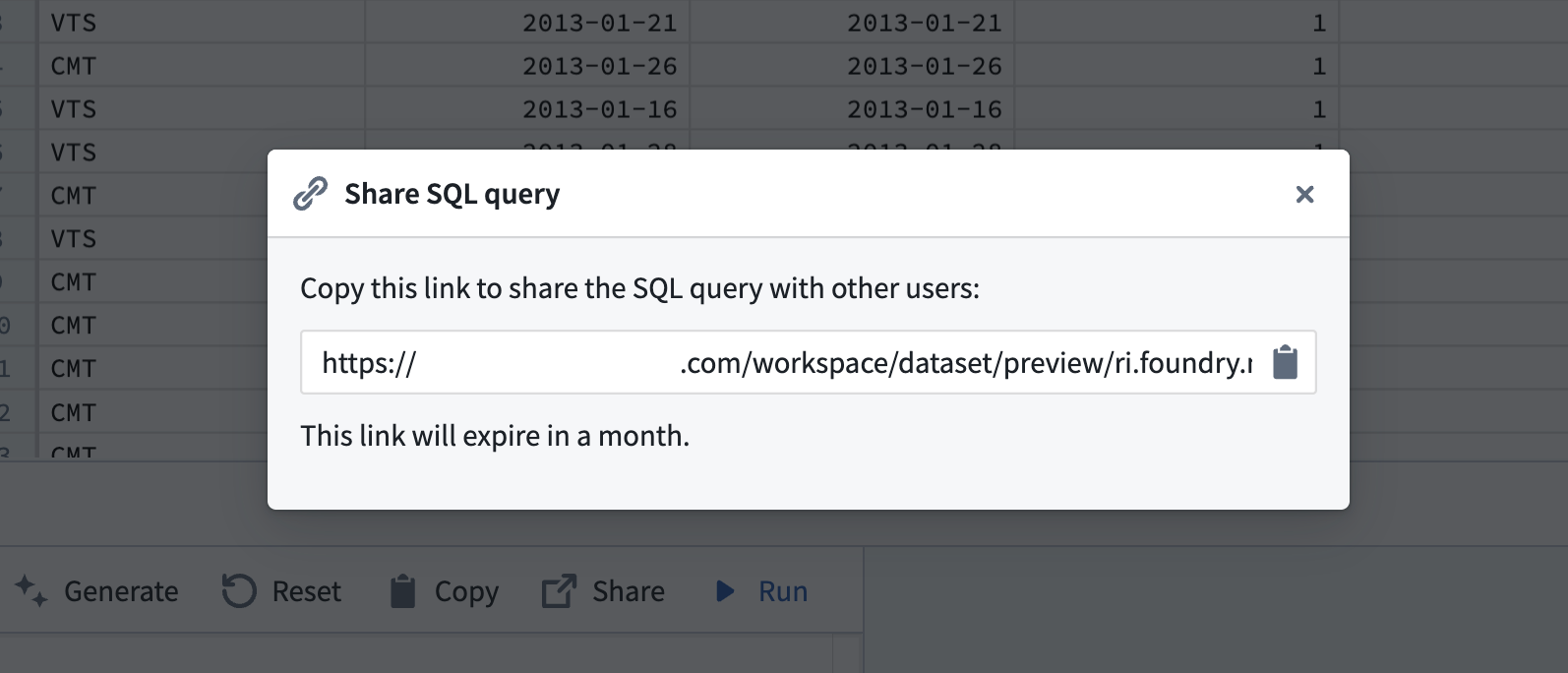 The share SQL query interface.