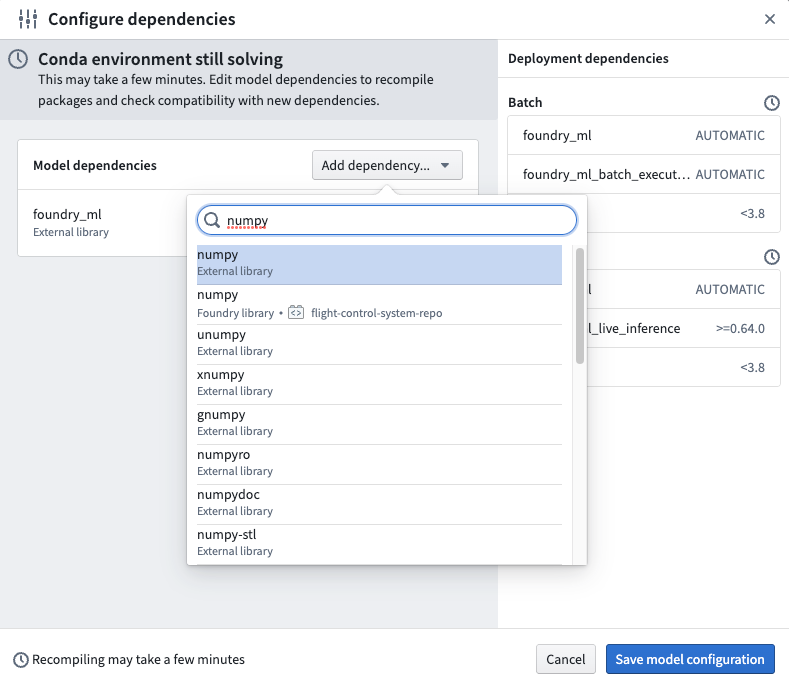 Dependency config dialog