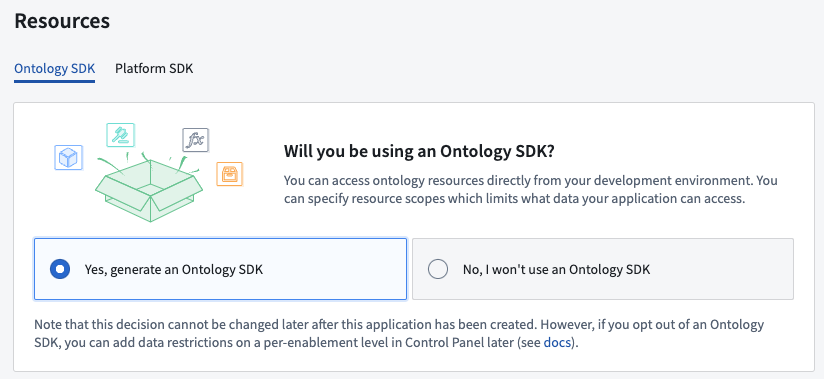 The resources page shows the option to generate an Ontology SDK.
