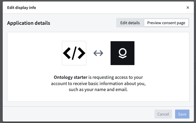 The OAuth consent screen preview displays the application icon and name.