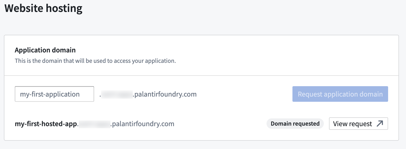 The domain status shows pending approval with a view request link.