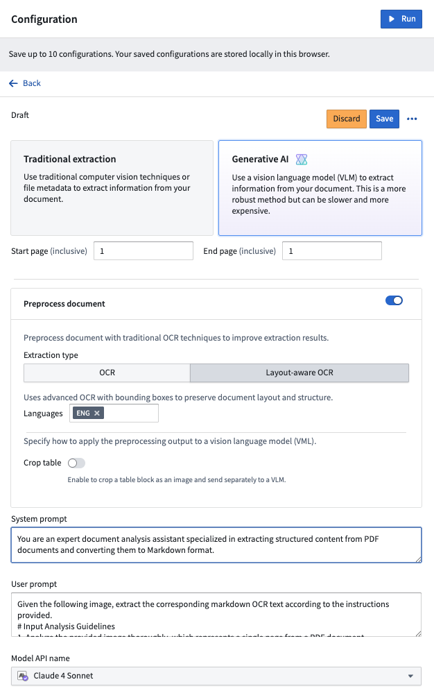The Configuration tab in AIP Document Intelligence