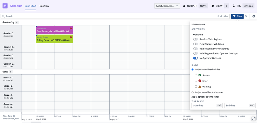 Example validation rules interface.