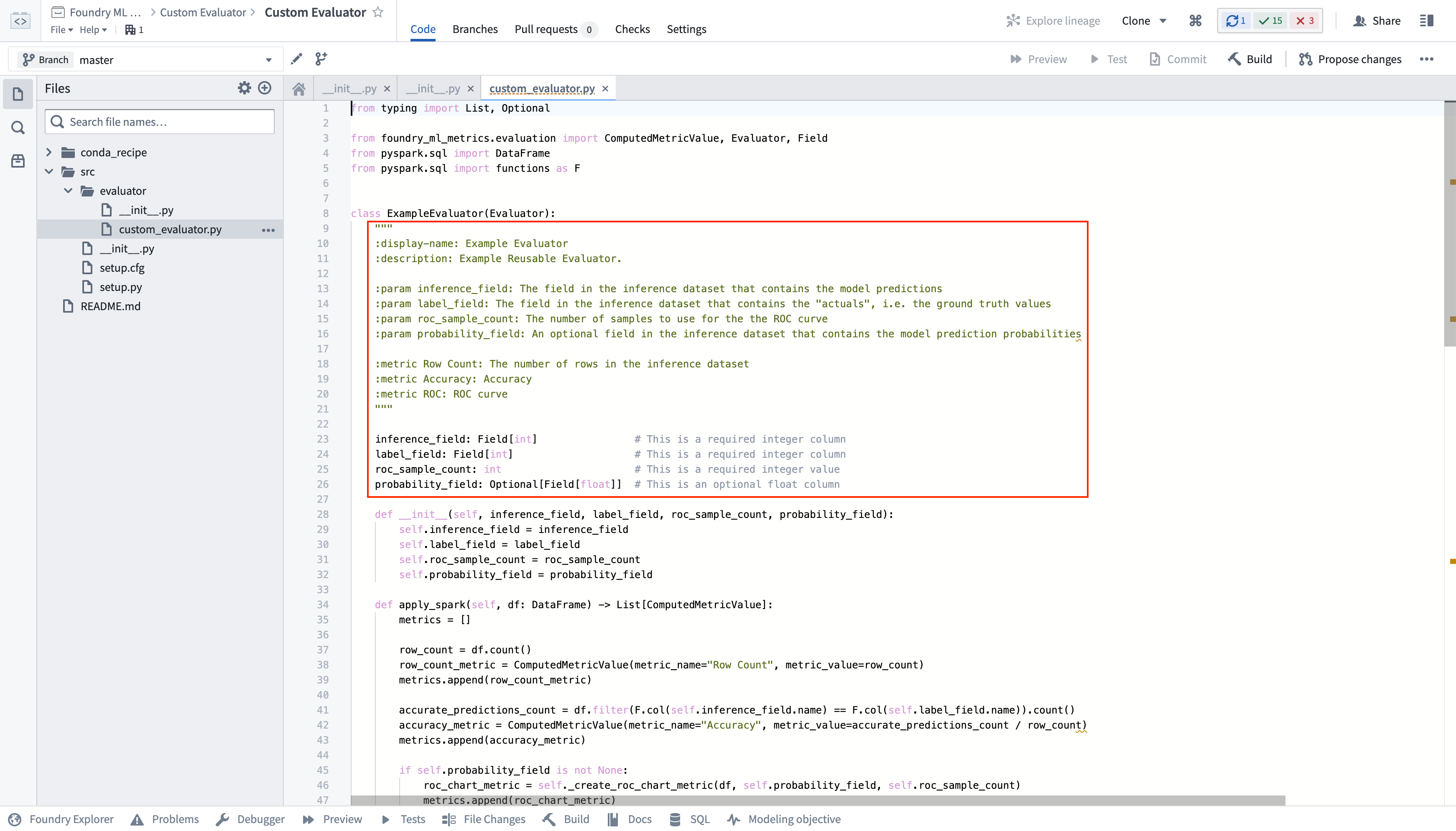 Custom evaluator in code