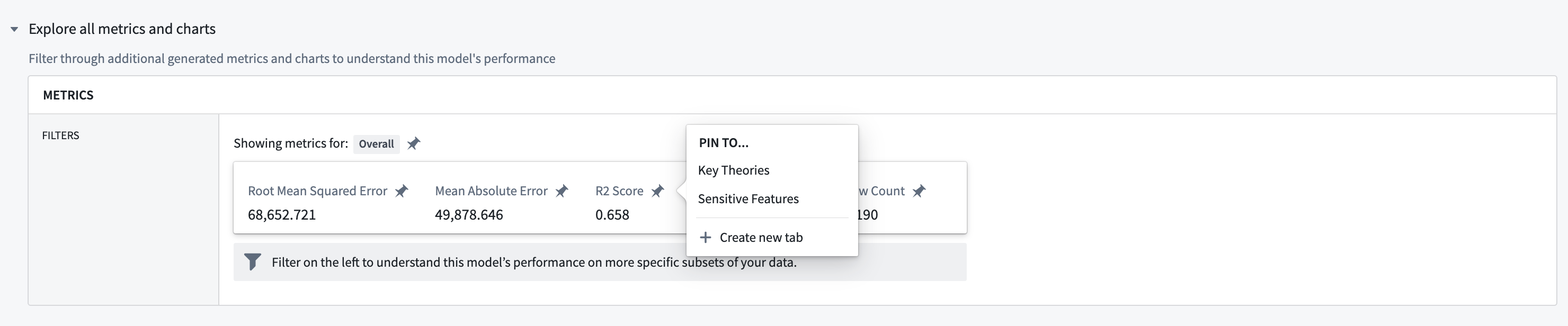 explore metrics and chart