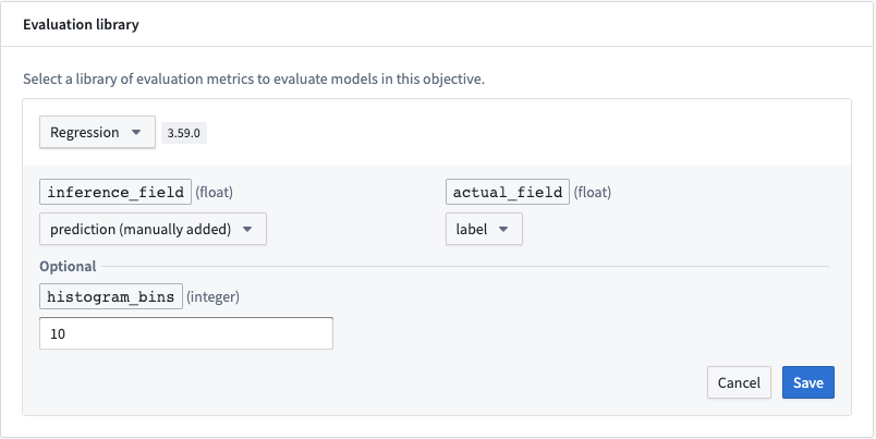 Configure regression evaluator