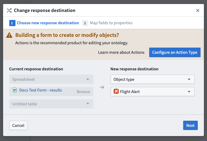 Set new response destination