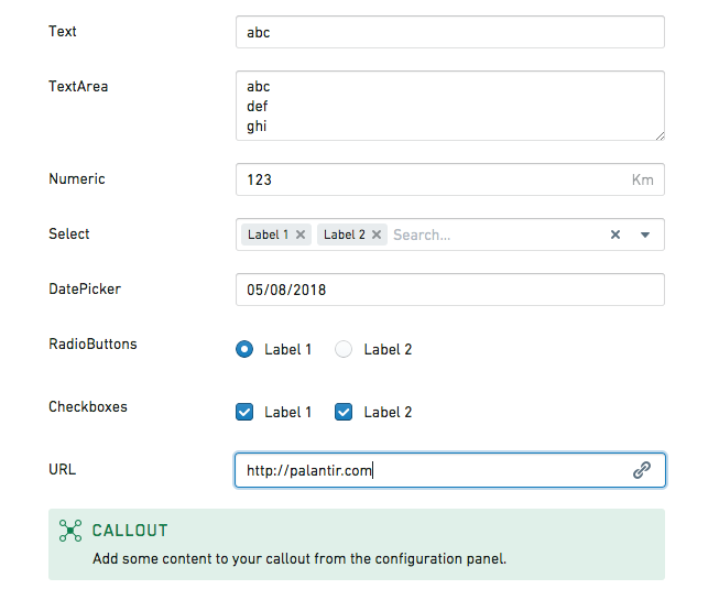 Example of simple fields in a form.