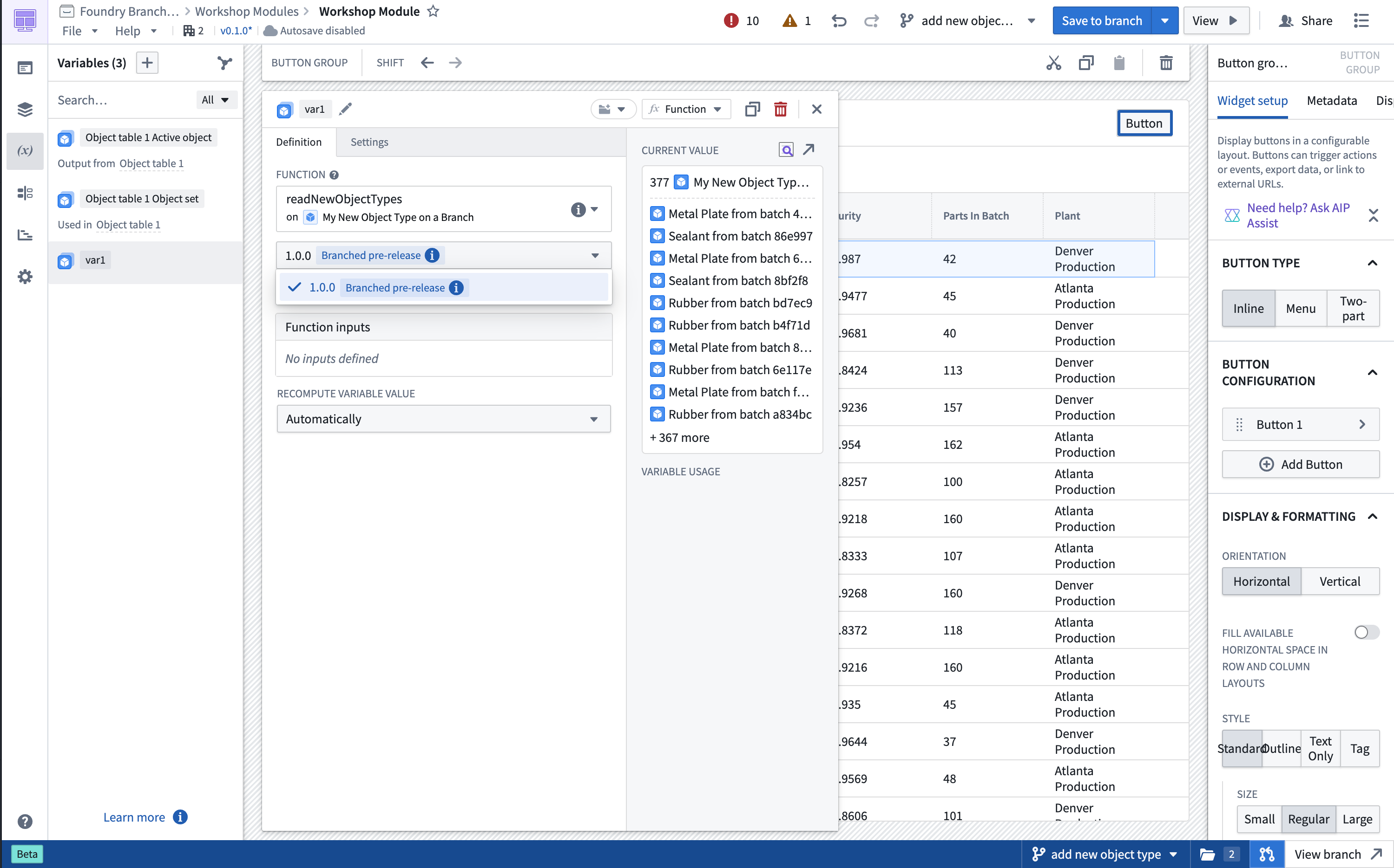 Using a branched function in Workshop.