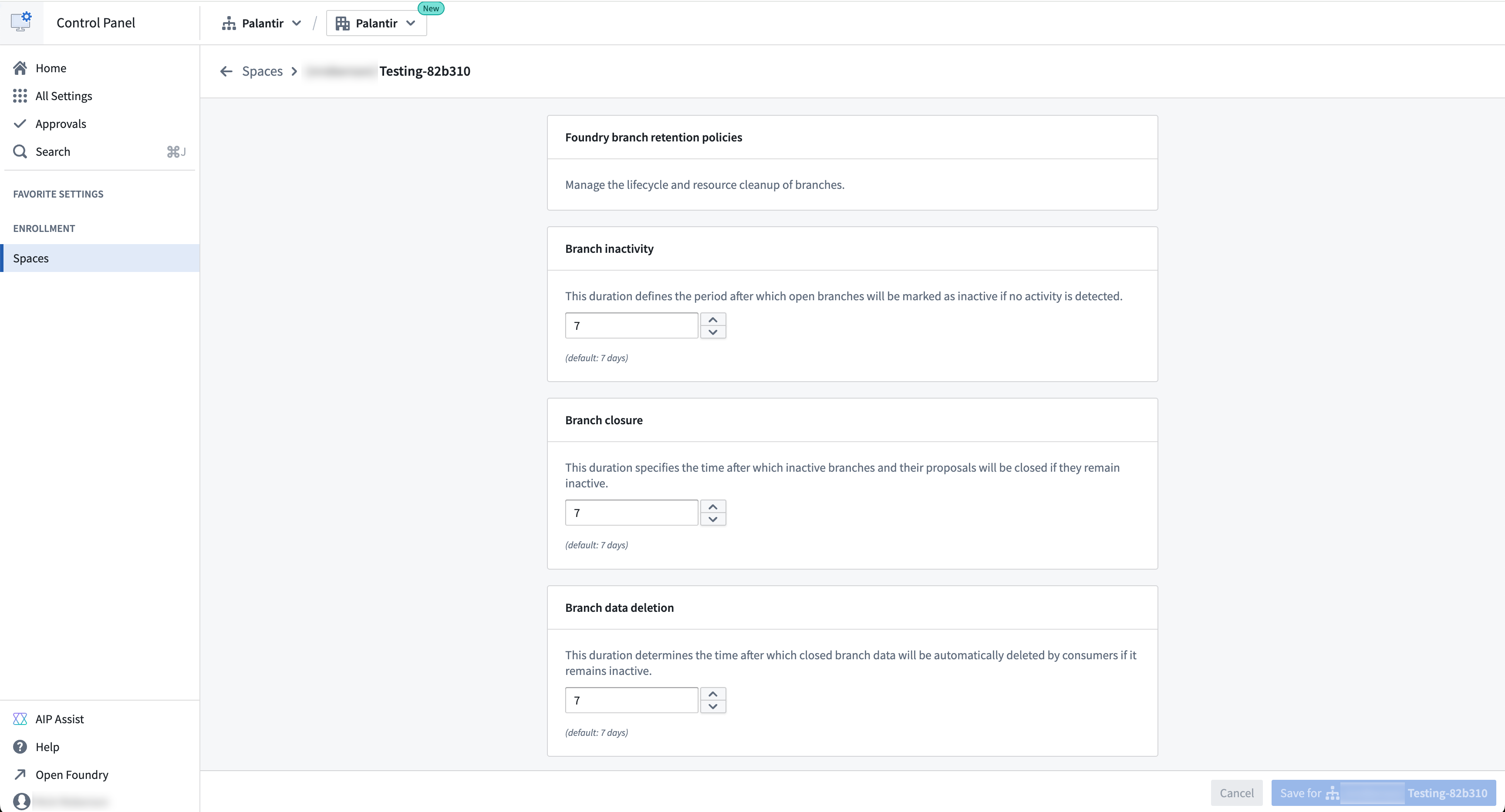 Branch retention options related to Foundry branch retention policies.