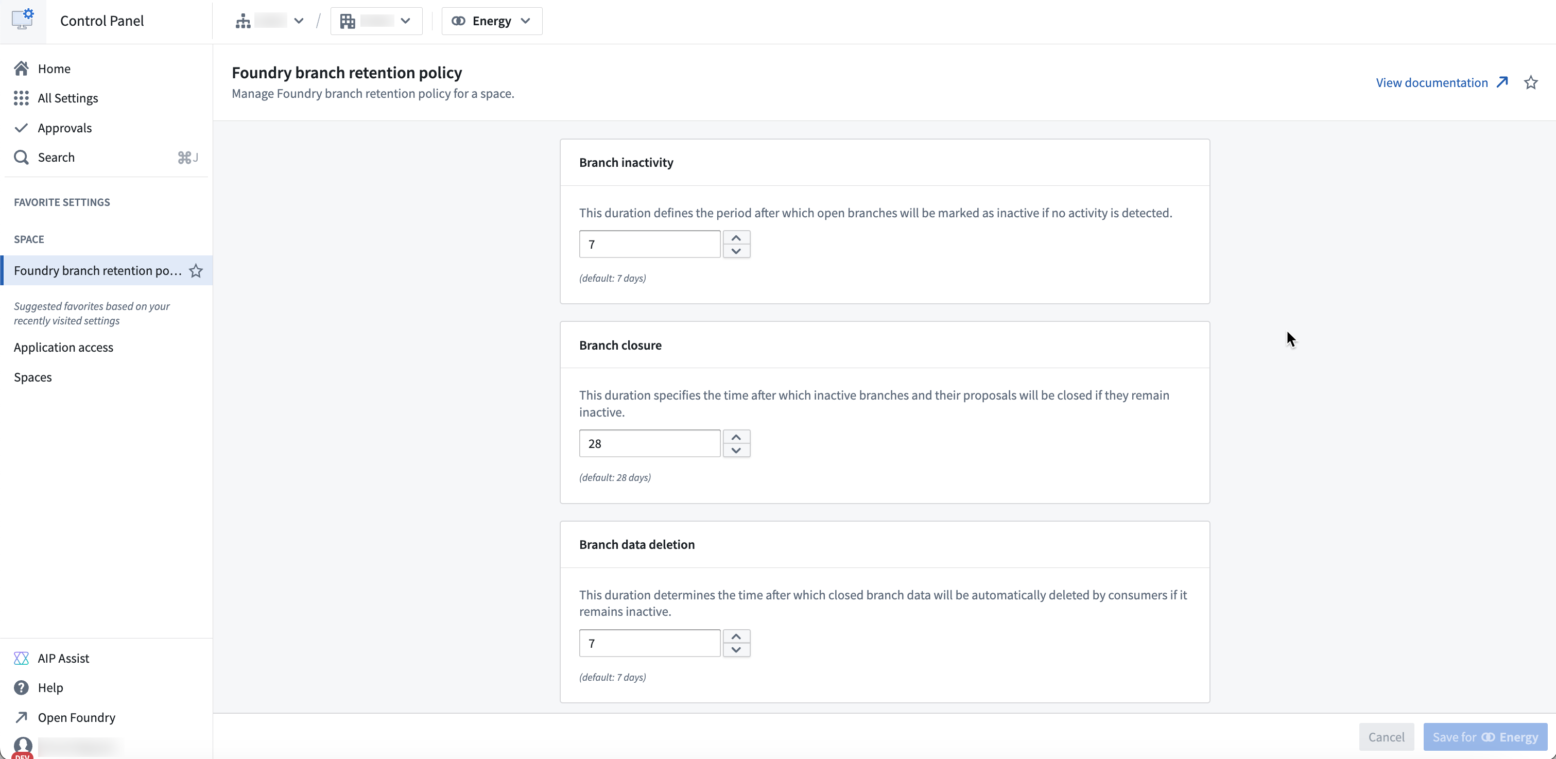 Branch retention options related to Foundry branch retention policies.