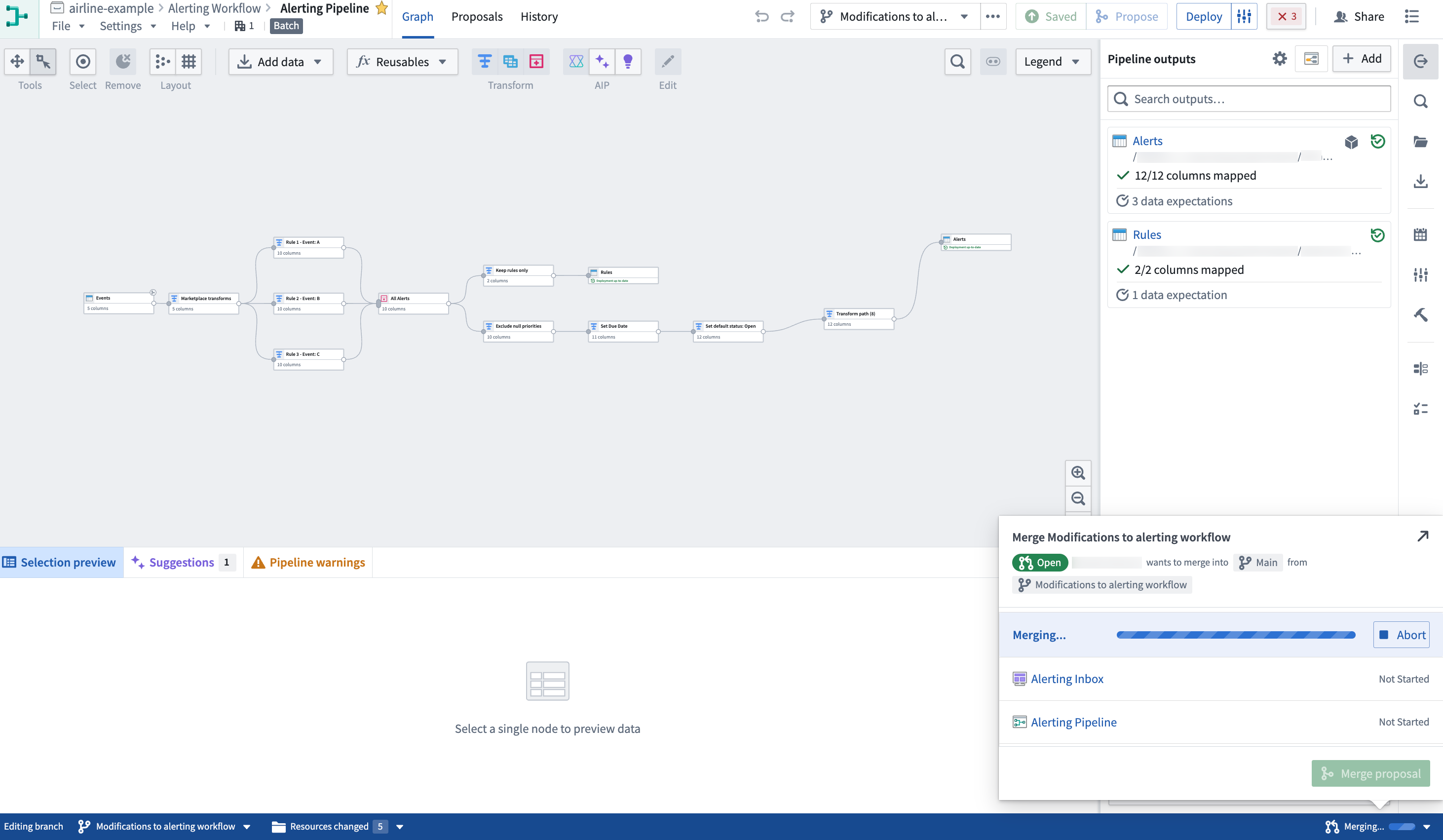 Foundry branching within Pipeline Builder.