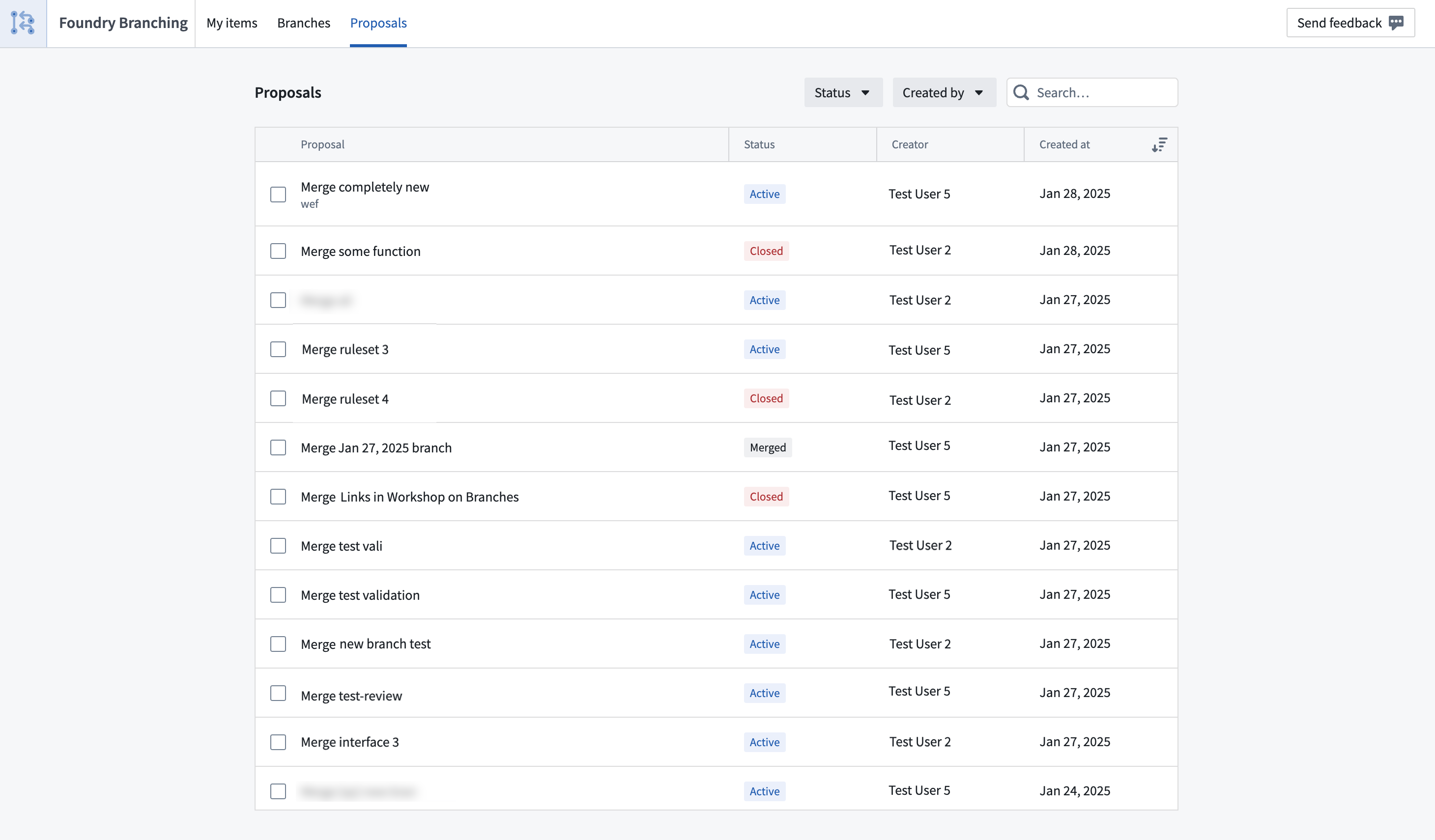 Foundry Branching app branch proposals tab.