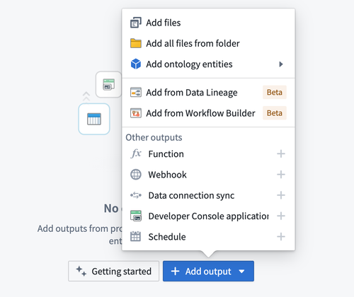 The Add outputs menu is displayed.