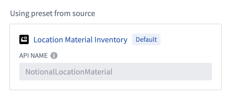 API name of preset shown during packaging