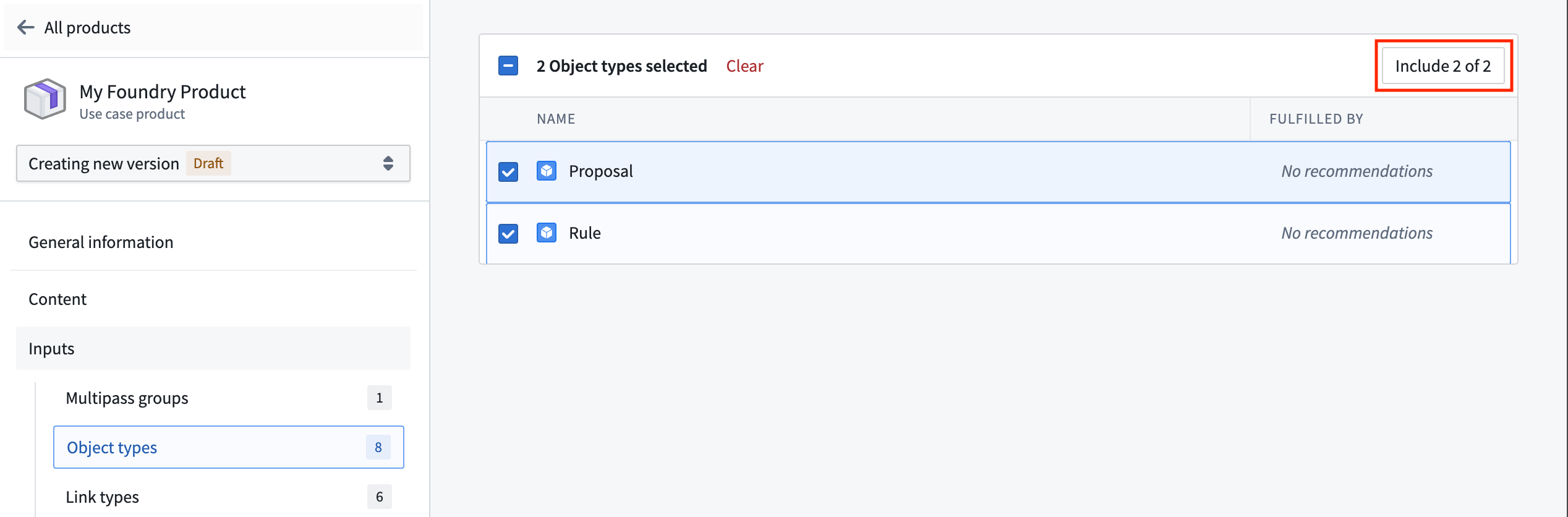 Adding the Rule and Proposal object types to your product