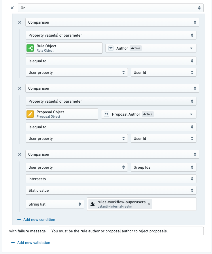 Action validation where you must be either the rule author, the proposal author, or a superuser