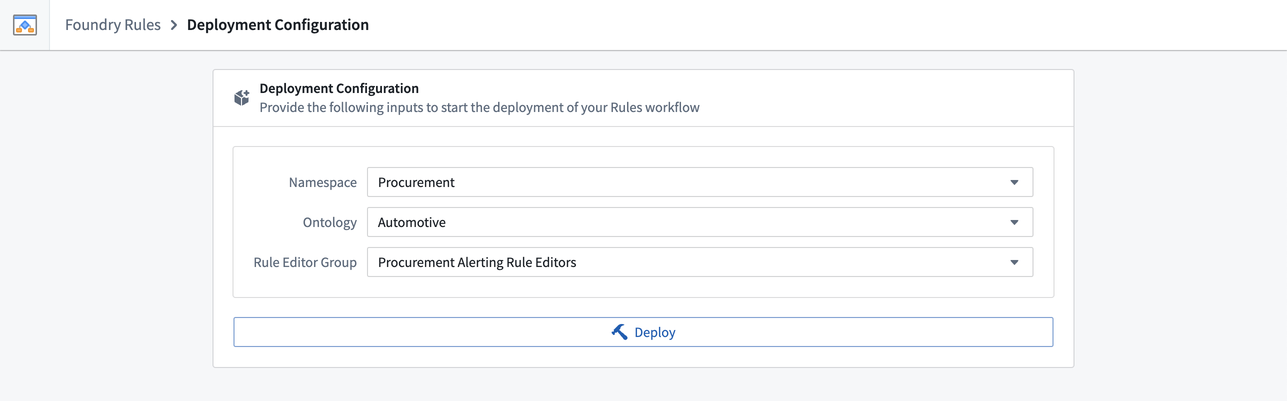 Rules Workflow configuration page