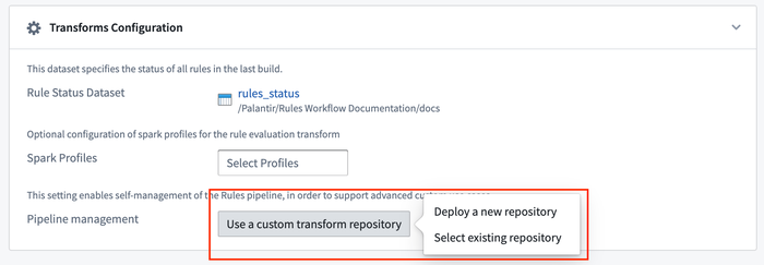 Button to use a custom transform repository