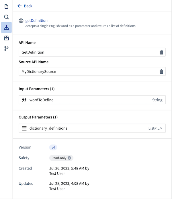 Resource import side panel in a Functions repository, showing a source with a single webhook.