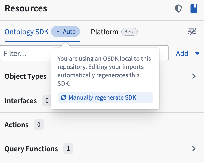 The Resources side panel showing the Ontology and package name selection.