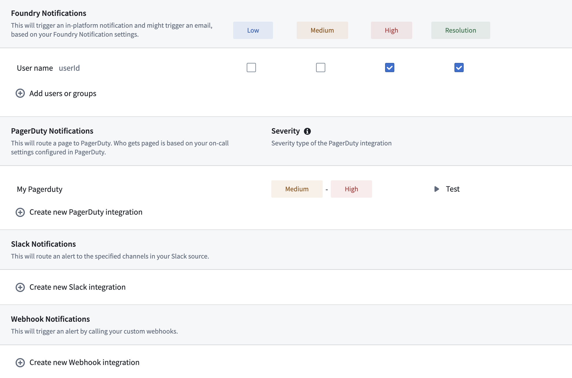 Example monitoring alert setup.