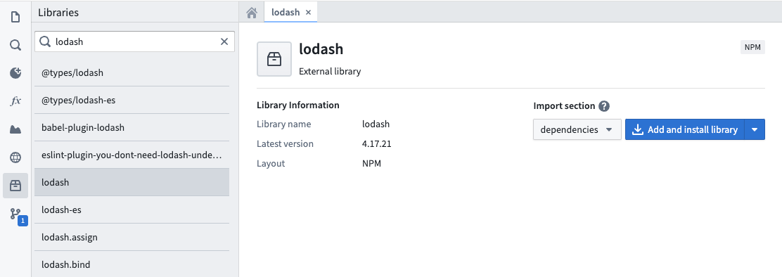 Add a library from the Code Repositories sidebar.