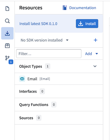 A prompt to install your Ontology SDK from a TypeScript code repository.