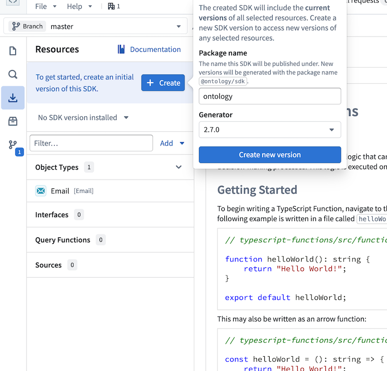 Choose a name before generating your first Ontology SDK.