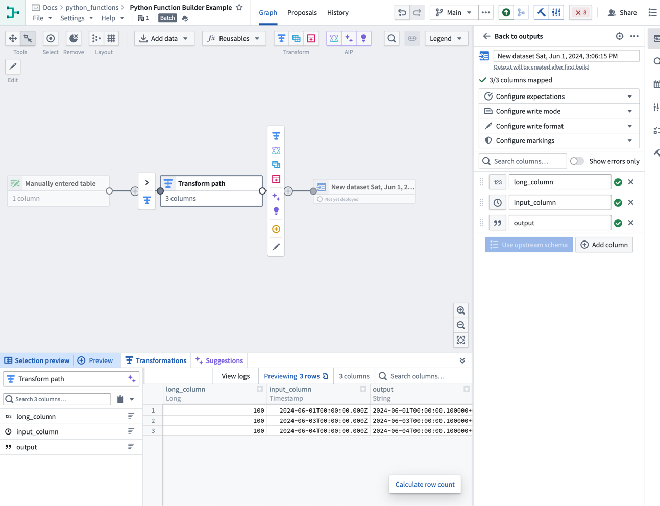 Python function in Pipeline Builder