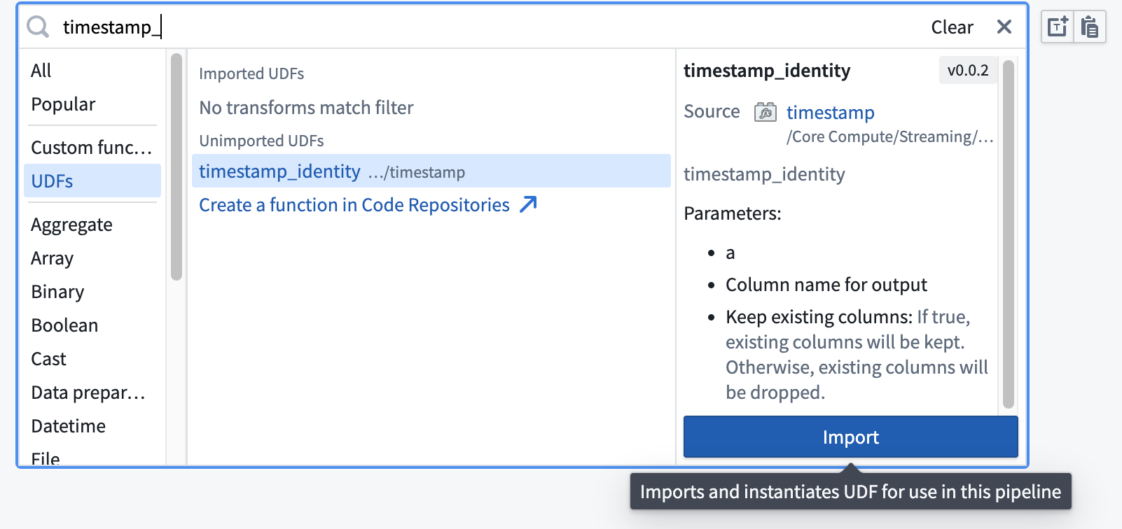 Import UDFs in Pipeline Builder.