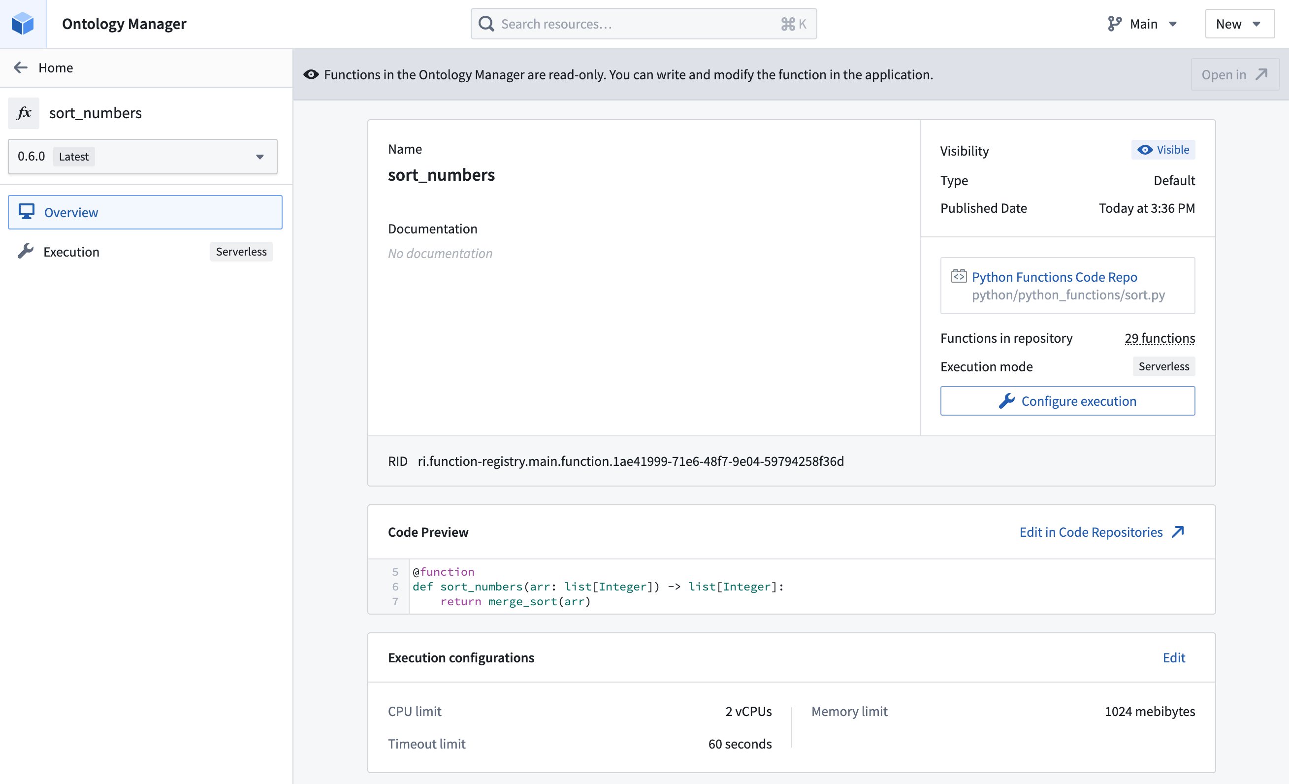 Configure execution for a function.