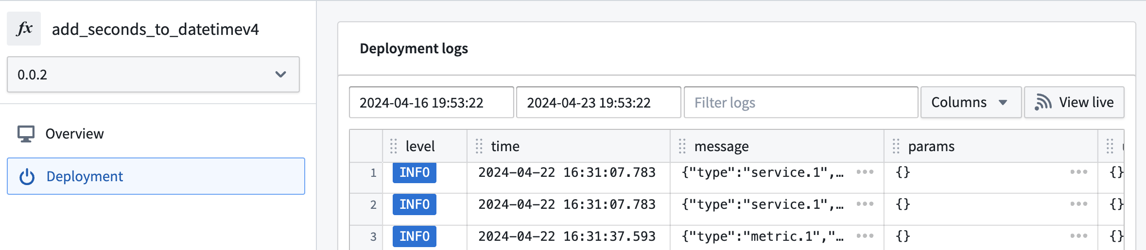 View deployment logs in Ontology Manager.