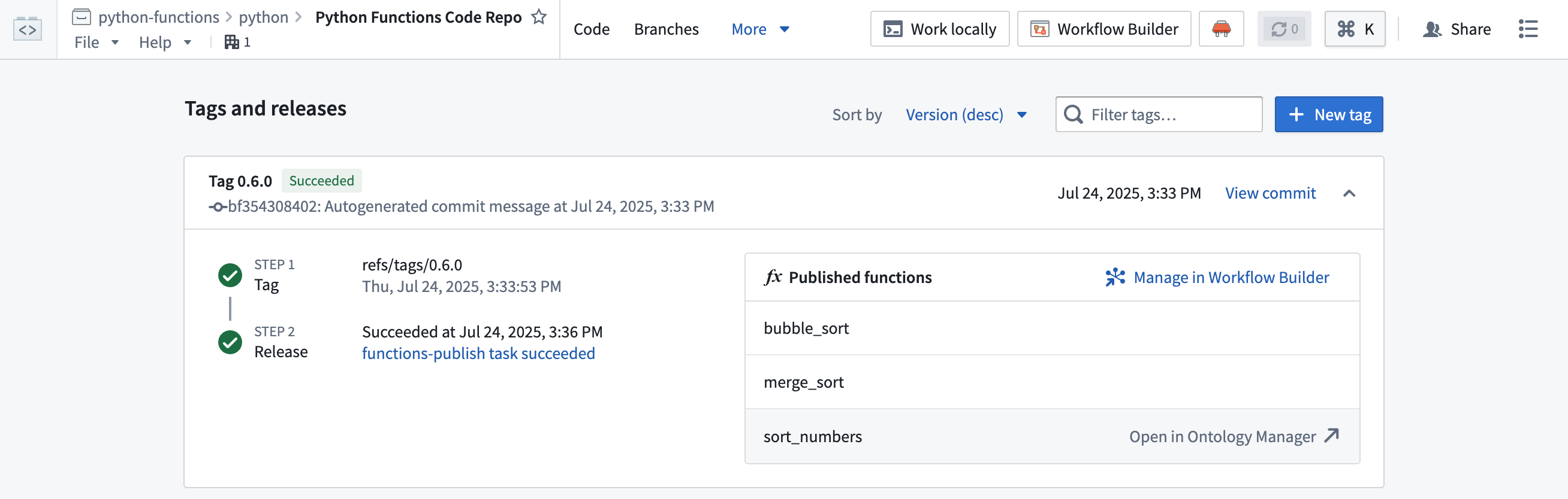 Open the selected function in Ontology Manager.