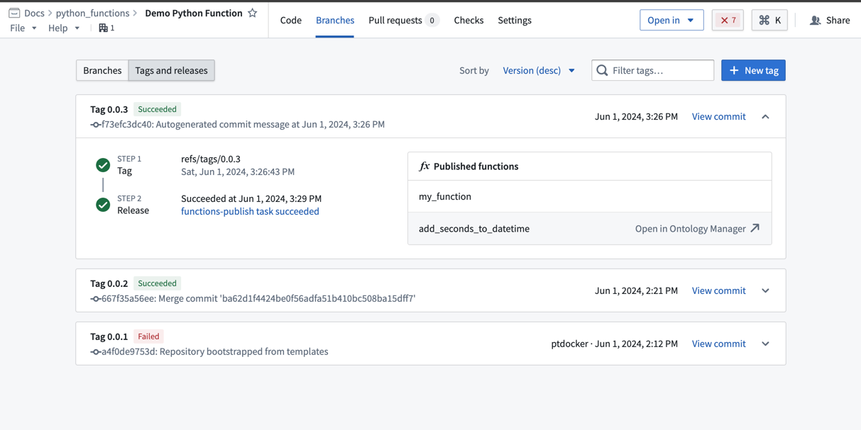 Open the Python function in Ontology Manager.