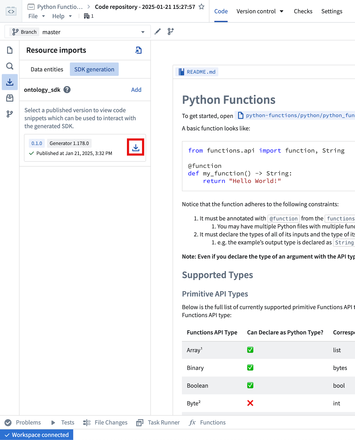 The generated SDK package is ready to install.