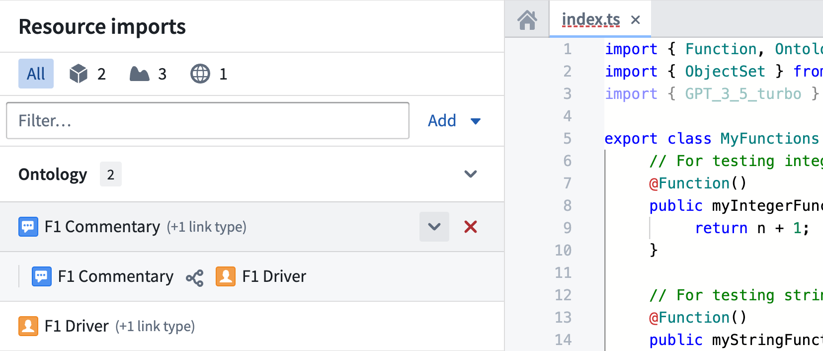 Resource Imports sidebar filter controls