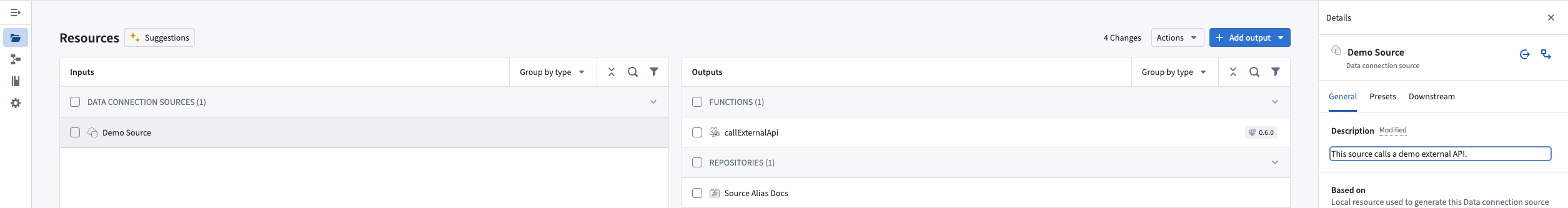 The Details panel for a source input showing a description field.