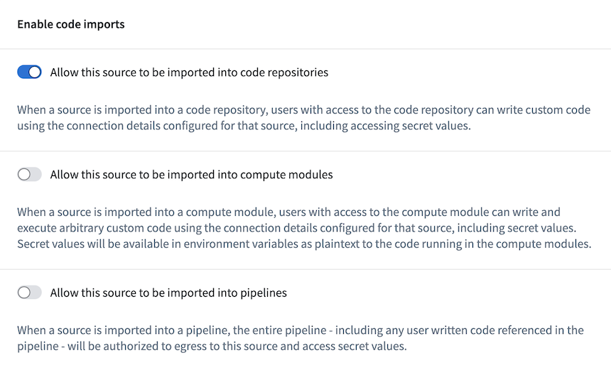 Code import configuration.