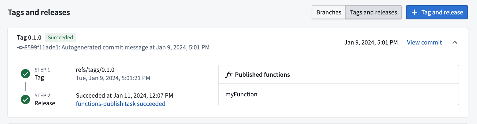 Both the tag and release checks passed, and the new Function is published.