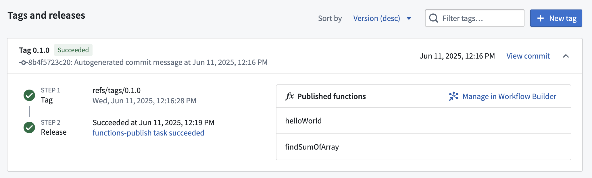 Both the tag and release checks passed, and the new function is published.