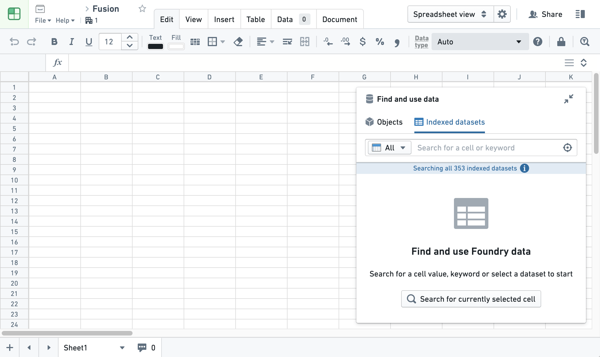 Find and use data panel