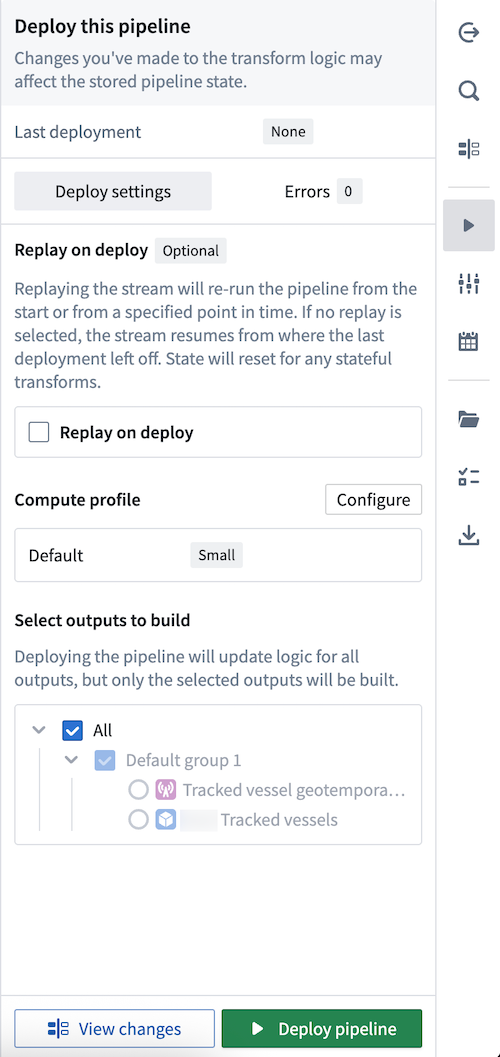 The Deploy this pipeline panel is displayed.