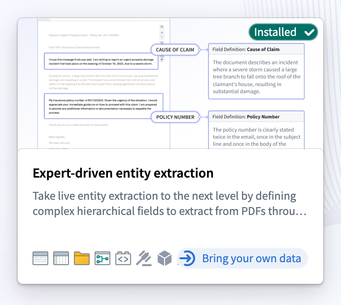 Bring your own data tag on an example.