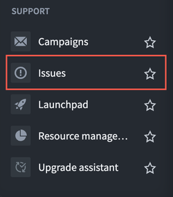 Issues application access from the left navigation bar